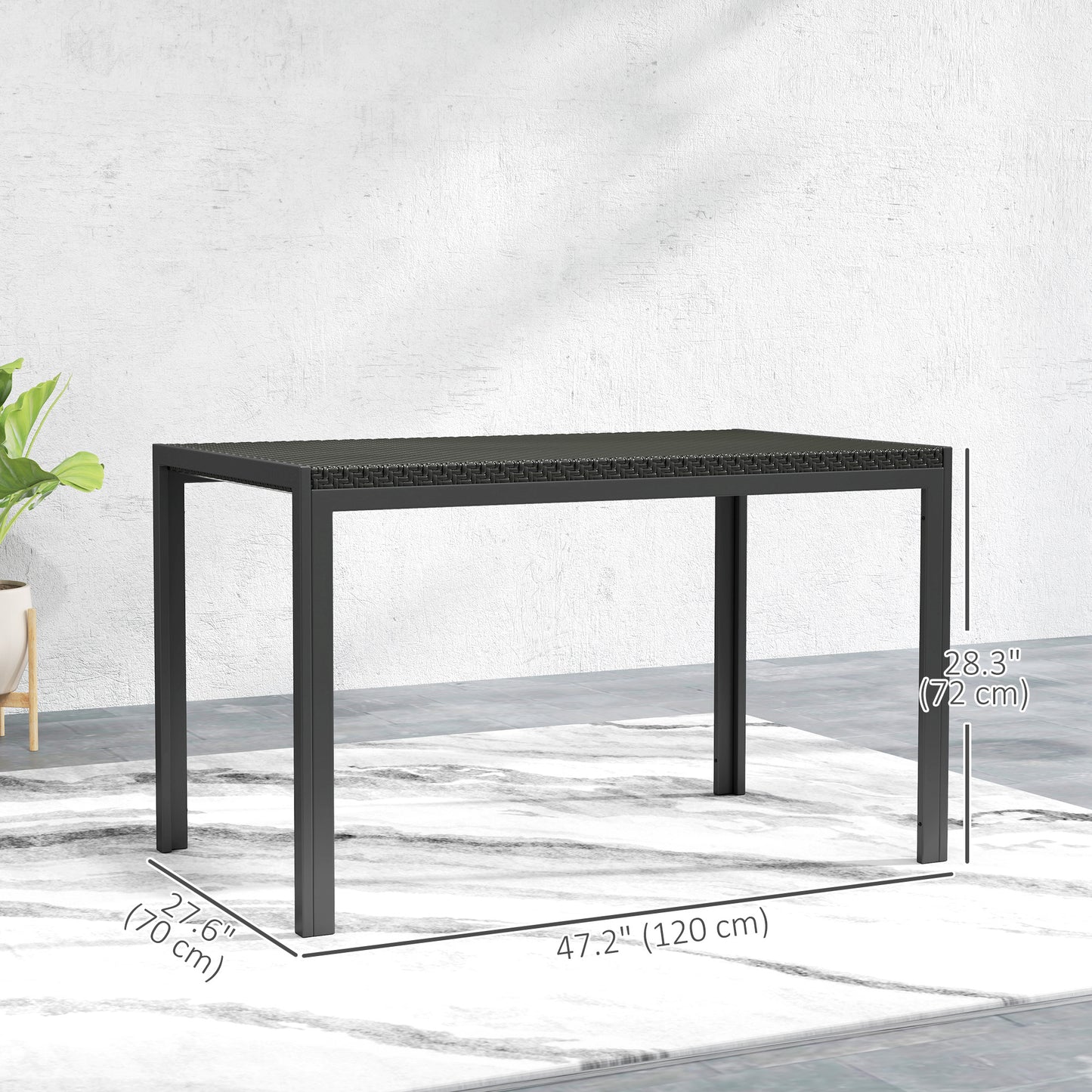 Outsunny Rectangular Outdoor Dining Table, 4-Seat Patio Table with PE Rattan Wicker Tabletop for Backyard and Lawn, Grey