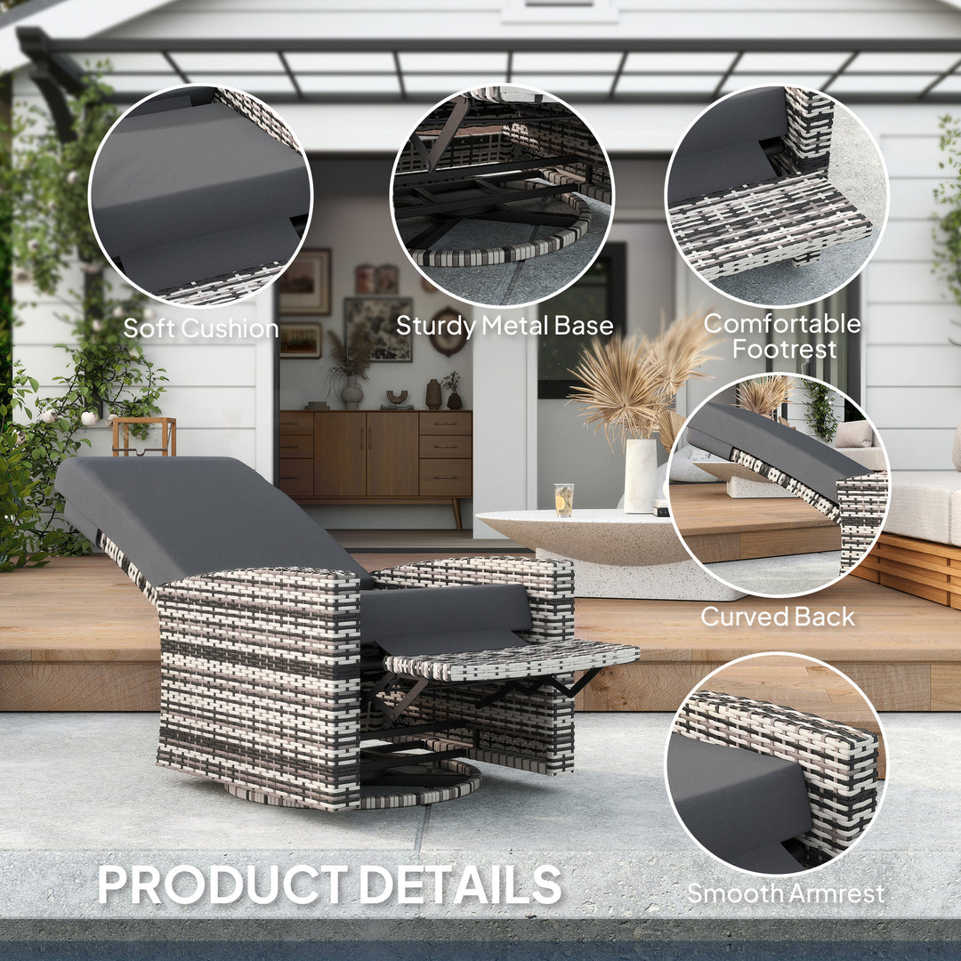 Outsunny Outdoor Rattan Wicker Lounge Chair with Footrest & Soft Cushion for Patio, Garden, Backyard, Sky Blue