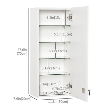 kleankin Wall Mount Medicine Cabinet, 5-tier Lockable Bathroom Cabinet with 2 Keys and Adjustable Shelves, White
