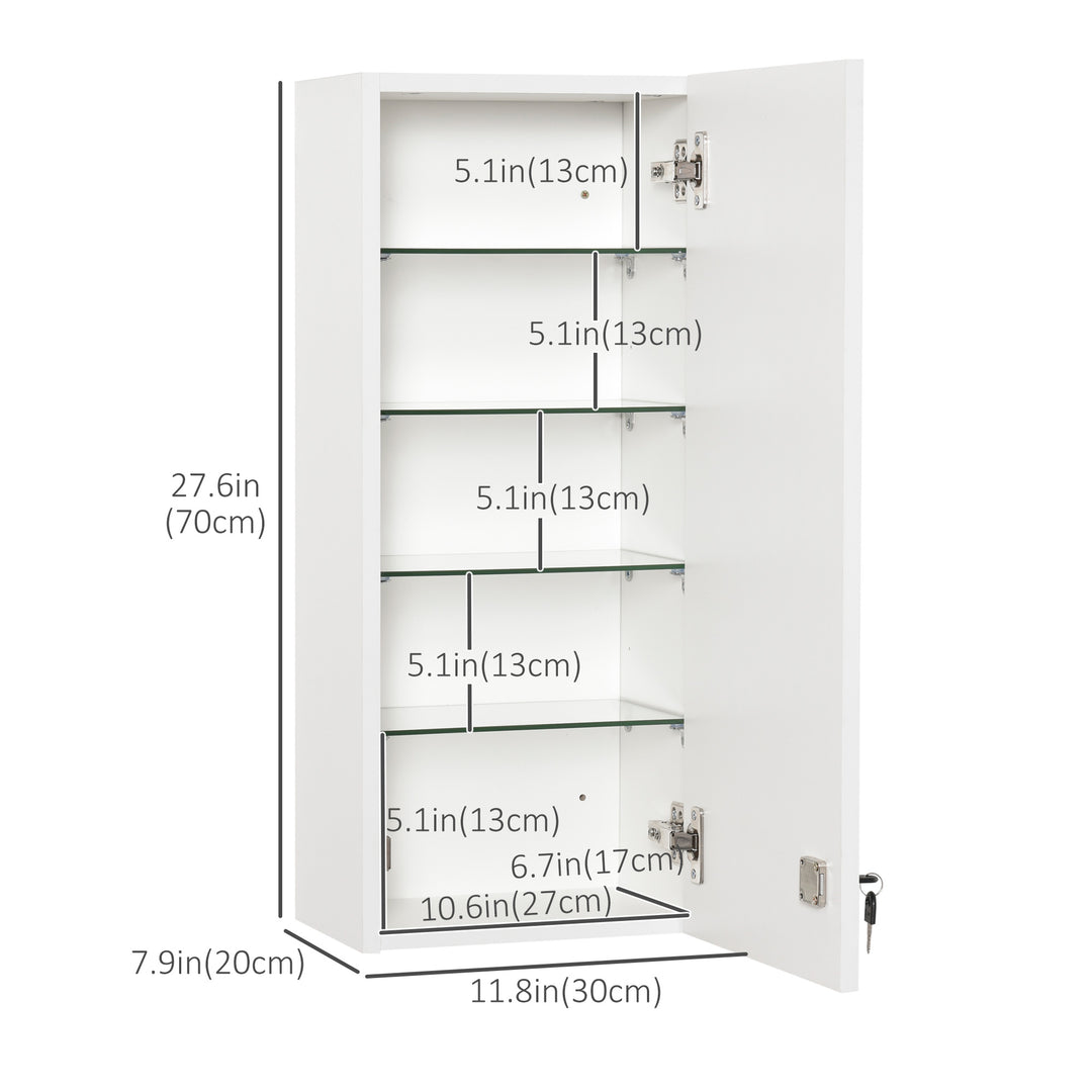 kleankin Wall Mount Medicine Cabinet, 5-tier Lockable Bathroom Cabinet with 2 Keys and Adjustable Shelves, White