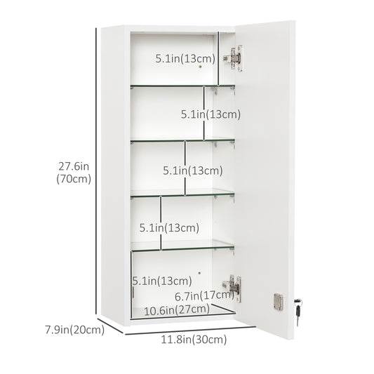 kleankin Wall Mount Medicine Cabinet, 5-tier Lockable Bathroom Cabinet with 2 Keys and Adjustable Shelves, White