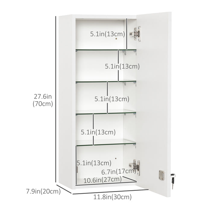 kleankin Wall Mount Medicine Cabinet, 5-tier Lockable Bathroom Cabinet with 2 Keys and Adjustable Shelves, White