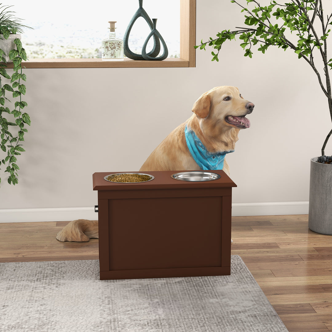 PawHut Large Elevated Pet Feeder with Storage Dog Pet Diner Function 2 Stainless Steel Dog Bowls Elevated Base for Large Dogs and Other Large Pet, White