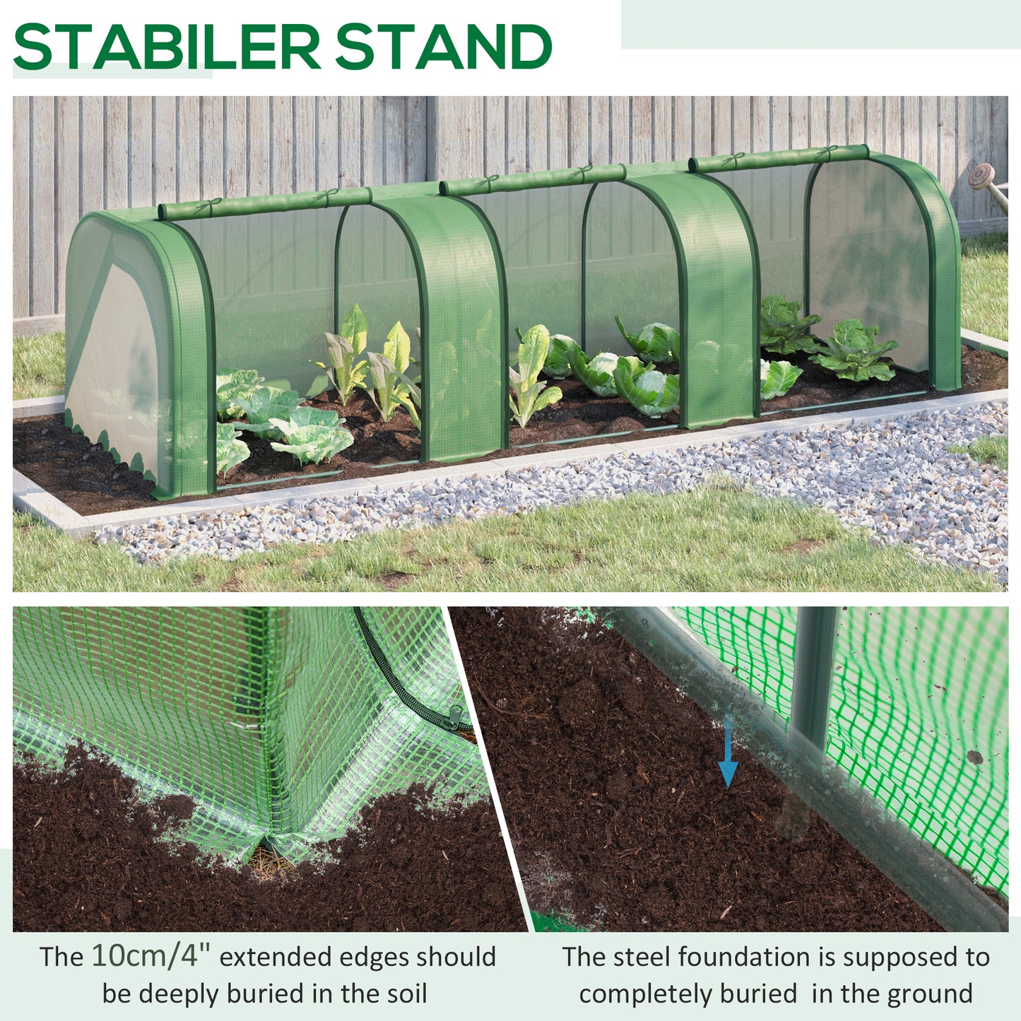Outsunny 138"x39"x32" Transparent PVC Mini Tunnel Greenhouse Garden Green Grow Shed Portable Plant Flower Warm House Steel Frame Zipped Doors