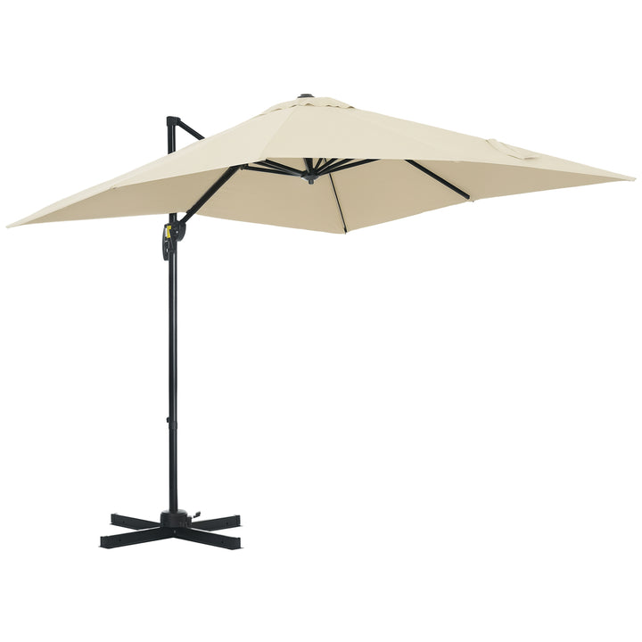 Outsunny 8' x 8' Square Patio Hanging Offset Umbrella with 360° Rotation, Aluminum Outdoor Cantilever Parasol with Crank & Tilt, Sun Canopy Shelter with Cross Base, Wine Red