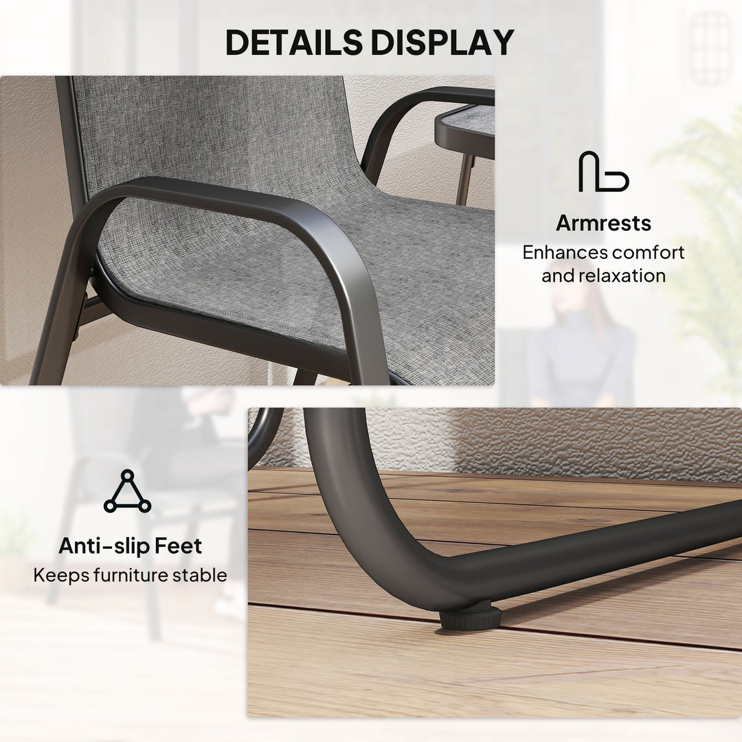 Outsunny Outdoor Bistro Set of 3, 3-Piece Patio Set with Breathable Mesh Fabric, Stackable Chairs and Square Table, Light Grey