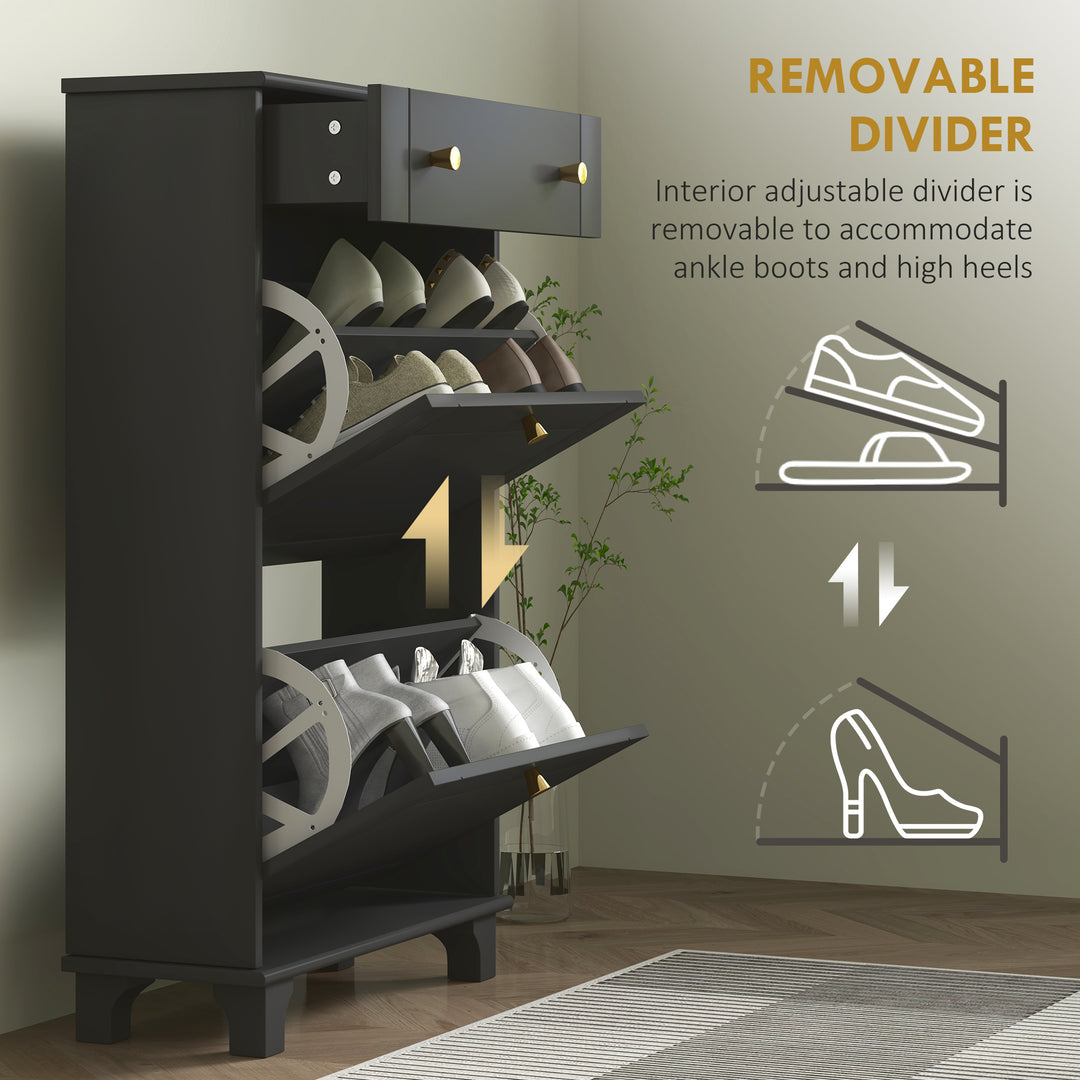 HOMCOM Slim Shoe Storage with 2 Flip Drawers and Adjustable Shelves Shoe Cabinet Organizer for 8 Pair,  White