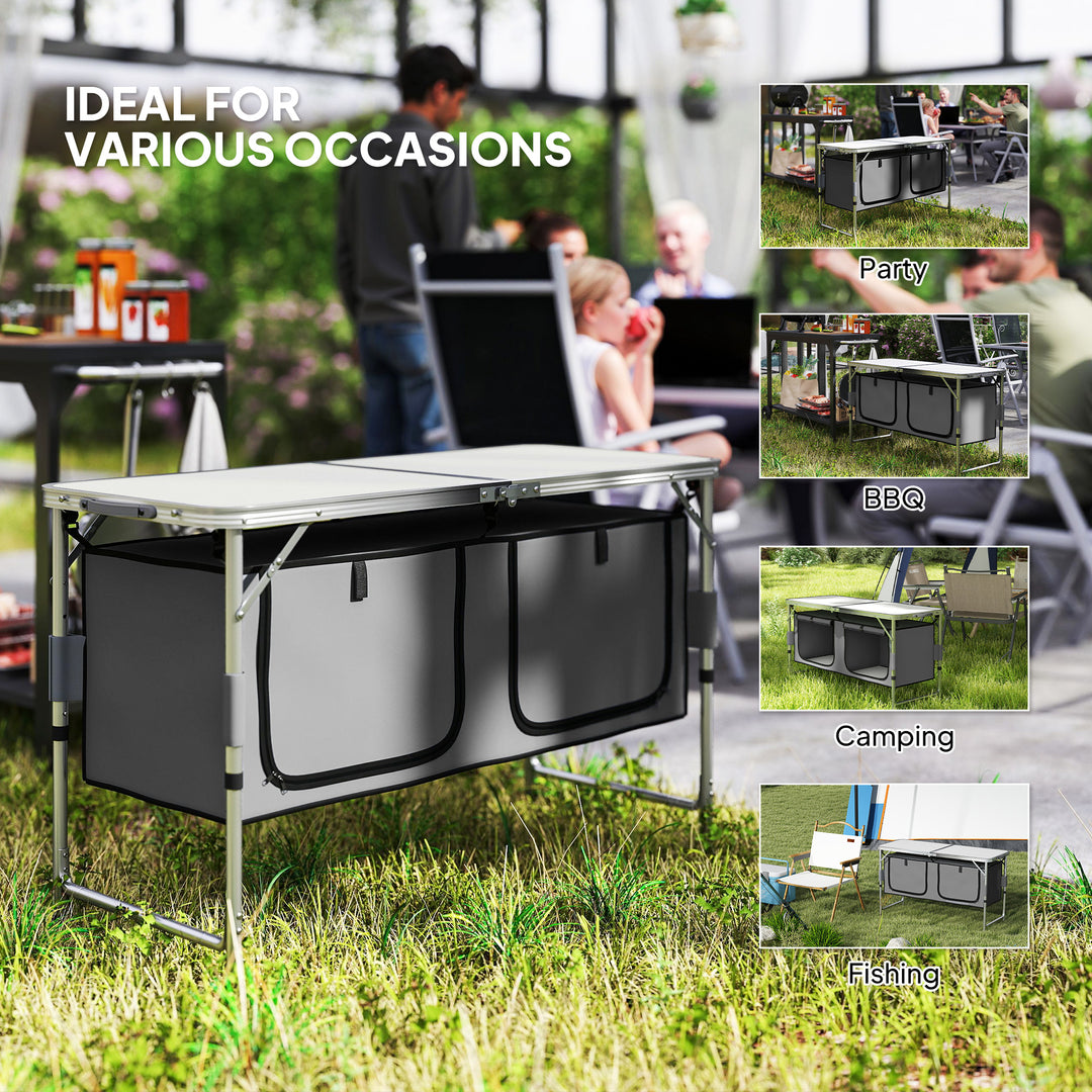 Outsunny Outdoor Aluminum Folding Picnic Table Height Adjustable with Storage Organizer BBQ Camping