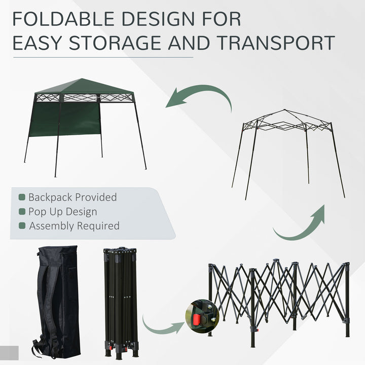 Outsunny 7' x 7' Pop Up Canopy Gazebo Tent with Backpack & Adjustable Legs, Green