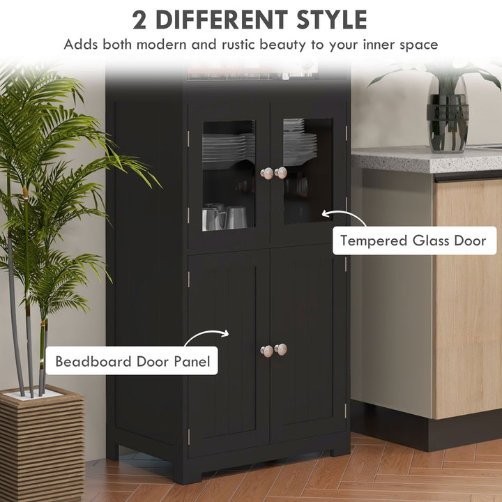 HOMCOM 63" Small Buffet with Hutch, 4-Door Kitchen Pantry Storage Cabinet with Adjustable Shelf for Dining Room, Black