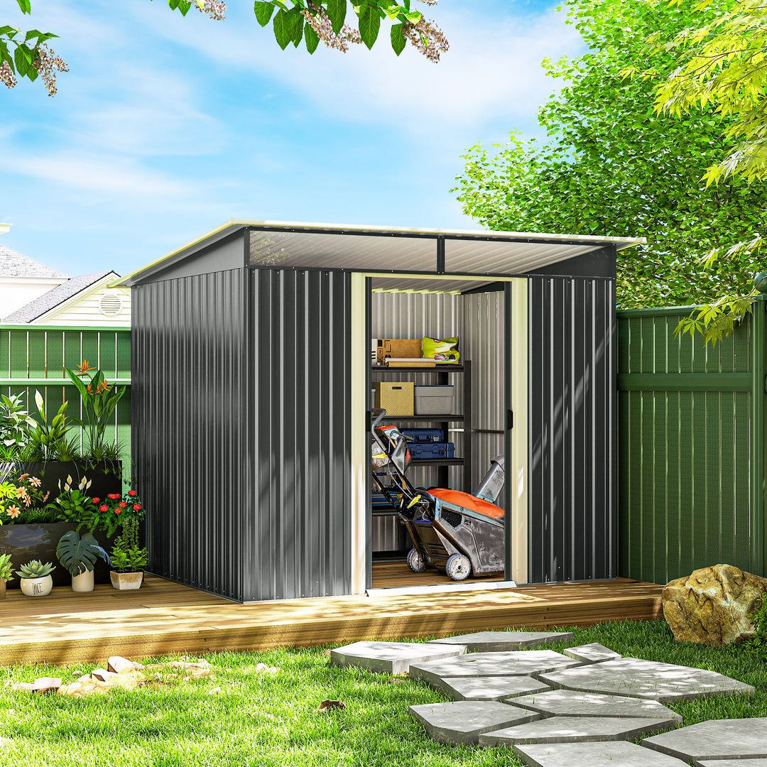 Outsunny 6' x 8.5' Outdoor Metal Garden Shed Utility Tool Storage Steel Backyard House, Dark Green
