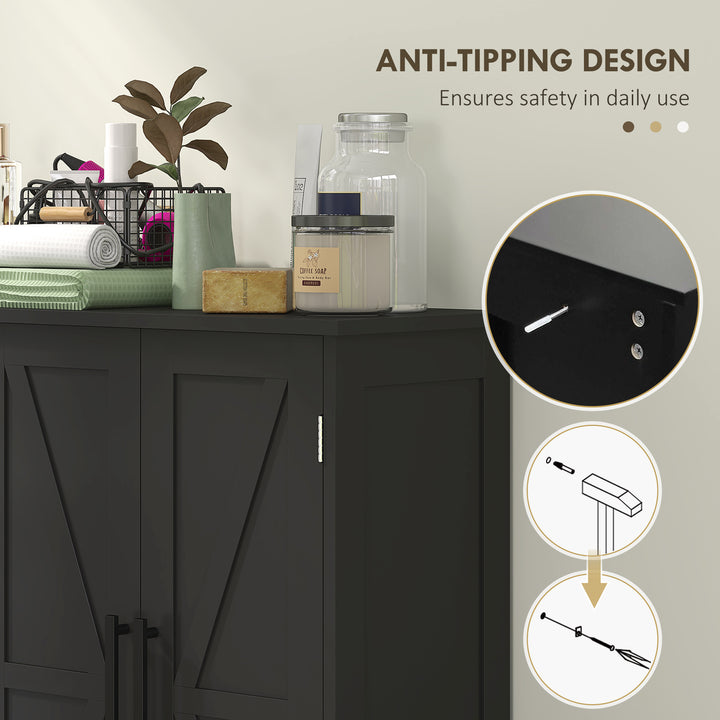 HOMCOM Bathroom Floor Cabinet, Farmhouse Bathroom Storage Cabinet with Adjustable Shelf, Black