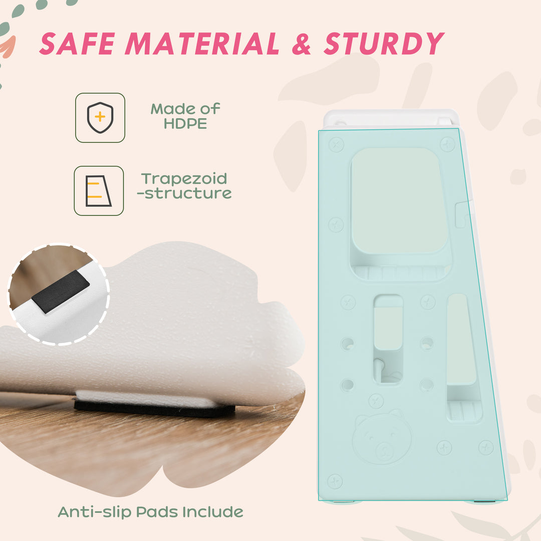 Qaba Toddler Kitchen Helper 2 Step Stool with Adjustable Height Platform and Safety Rail, White