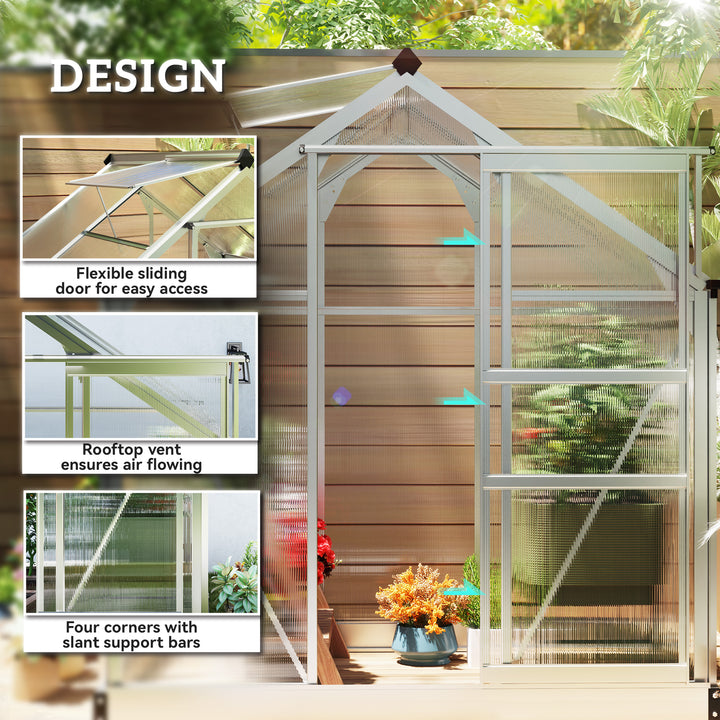 Outsunny 6.2' x 4.3' x 6.6' Clear Polycarbonate Greenhouse Large Walk-In Green House Garden Plants Grow Galvanized Base Aluminium Frame w/ Slide Door