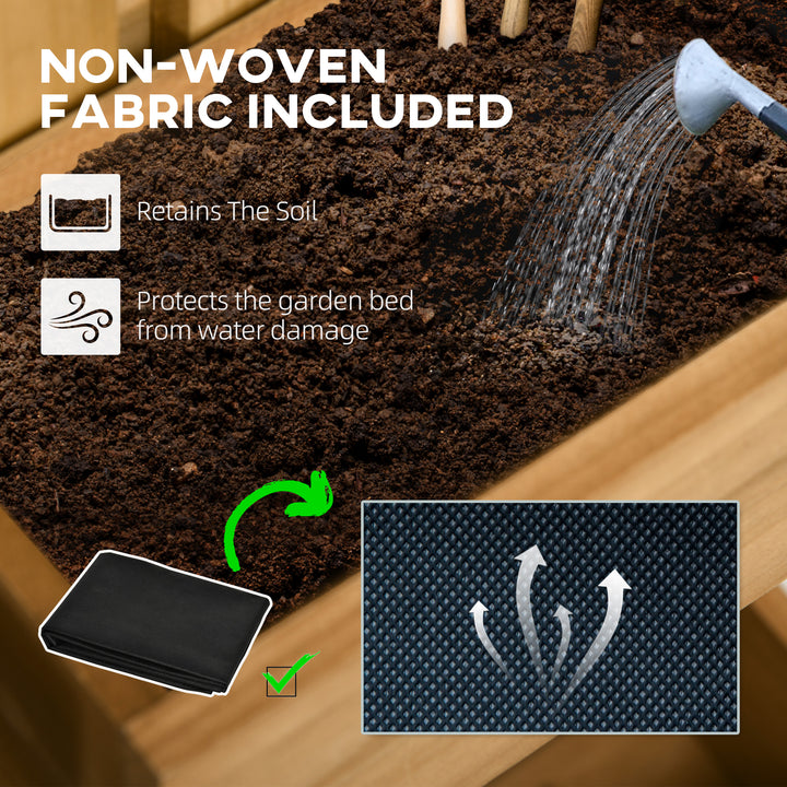 Outsunny 3 Box Raised Garden Bed with Trellis, Wall-Mounted Wood Planter Box Set with Drainage Hole for Flowers, Climbing Plants