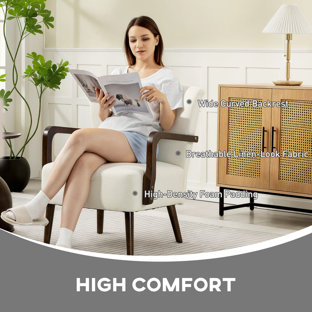 HOMCOM Accent Chair with Wooden Legs, Linen Fabric Armchair with Thick Padding, Comfy Chair for Living Room, Dark Grey