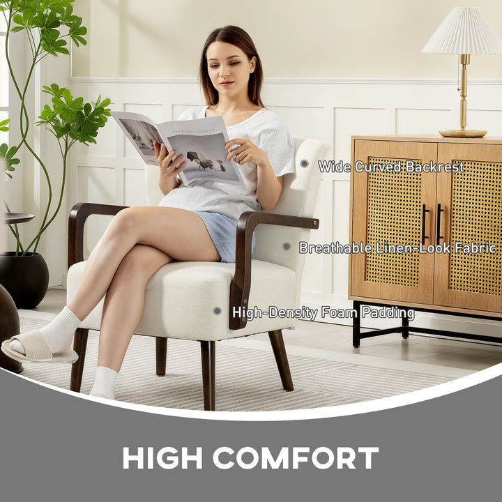 HOMCOM Accent Chair with Wooden Legs, Linen Fabric Armchair with Thick Padding, Comfy Chair for Living Room, Dark Grey