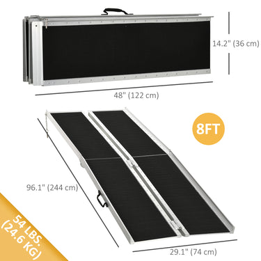 HOMCOM 8ft Wheelchair Ramp, Non-Slip Aluminum Folding Handicap Ramp, Suitable for Door Thresholds, Home Steps, Cars, Scooters, Carts, and Stairs