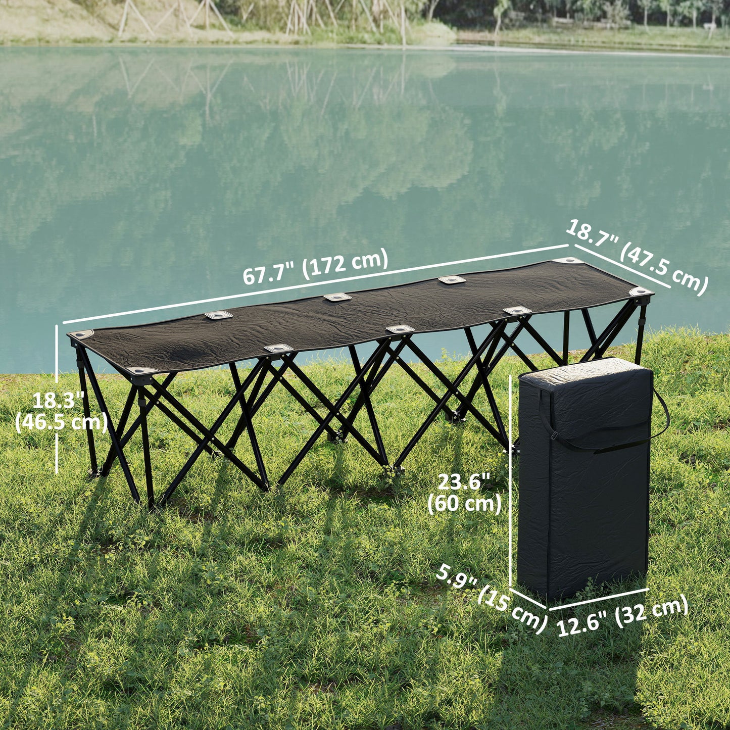 Outsunny Portable 6-Seater Folding Camping Chair, Team Bench Chair with Carry Bag for Soccer Football Team, No Assembly