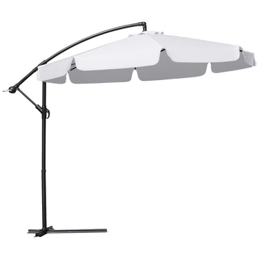 Outsunny 9FT Offset Hanging Patio Umbrella Cantilever Umbrella with Easy Tilt Adjustment, Cross Base and 8 Ribs for Backyard, Poolside, Lawn and Garden, White