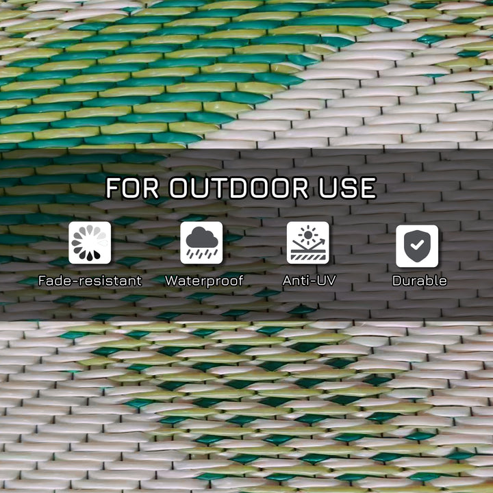 Outsunny Reversible Outdoor Rug with Carry Bag, 9' x 12' Waterproof Rug, Portable RV Camping Carpet for Backyard