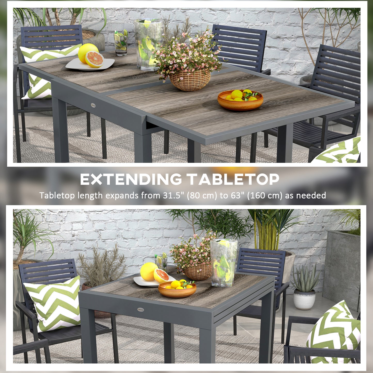 Outsunny Extendable Dining Table, Rectangular Patio Outdoor Table with Aluminum Frame and Plastic Board Tabletop for Lawn, Beige