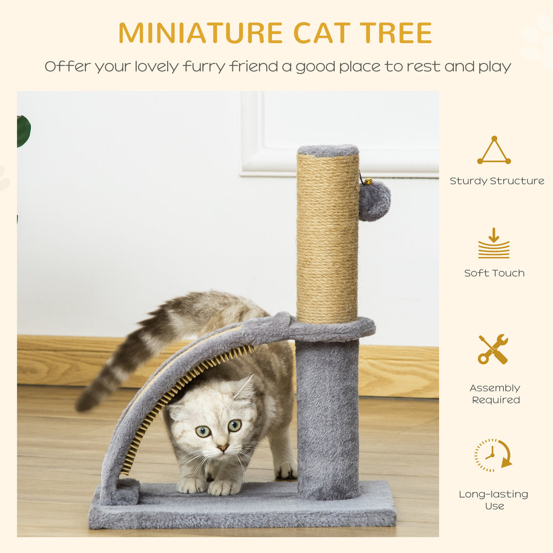 PawHut 17" Small Cat Tree with Jute Scratching Post, Curved Scratching Board, Dangling Ball with Bell, Grey