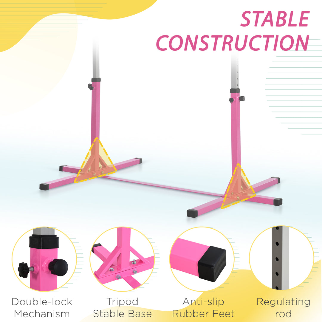 Soozier Professional Gymnastics Bar for Kids, Toddler Home Gymnastics Equipment with 13-level Adjustable Height, Pink