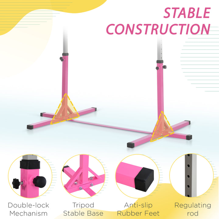 Soozier Professional Gymnastics Bar for Kids, Toddler Home Gymnastics Equipment with 13-level Adjustable Height, Pink