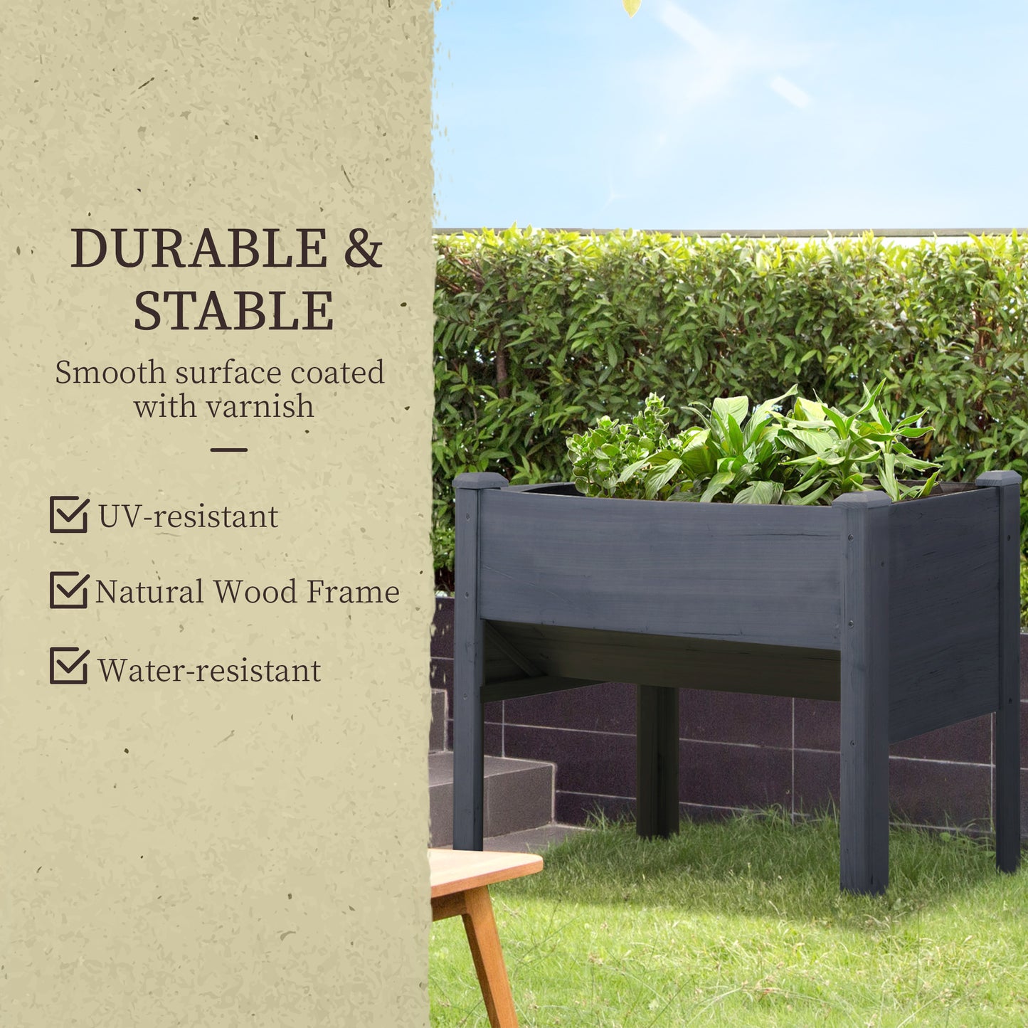 Outsunny Wooden Raised Garden Plant Stand Outdoor Tall Flower Bed Box with Hooks, 48" x 24" x 32", Nature Wood