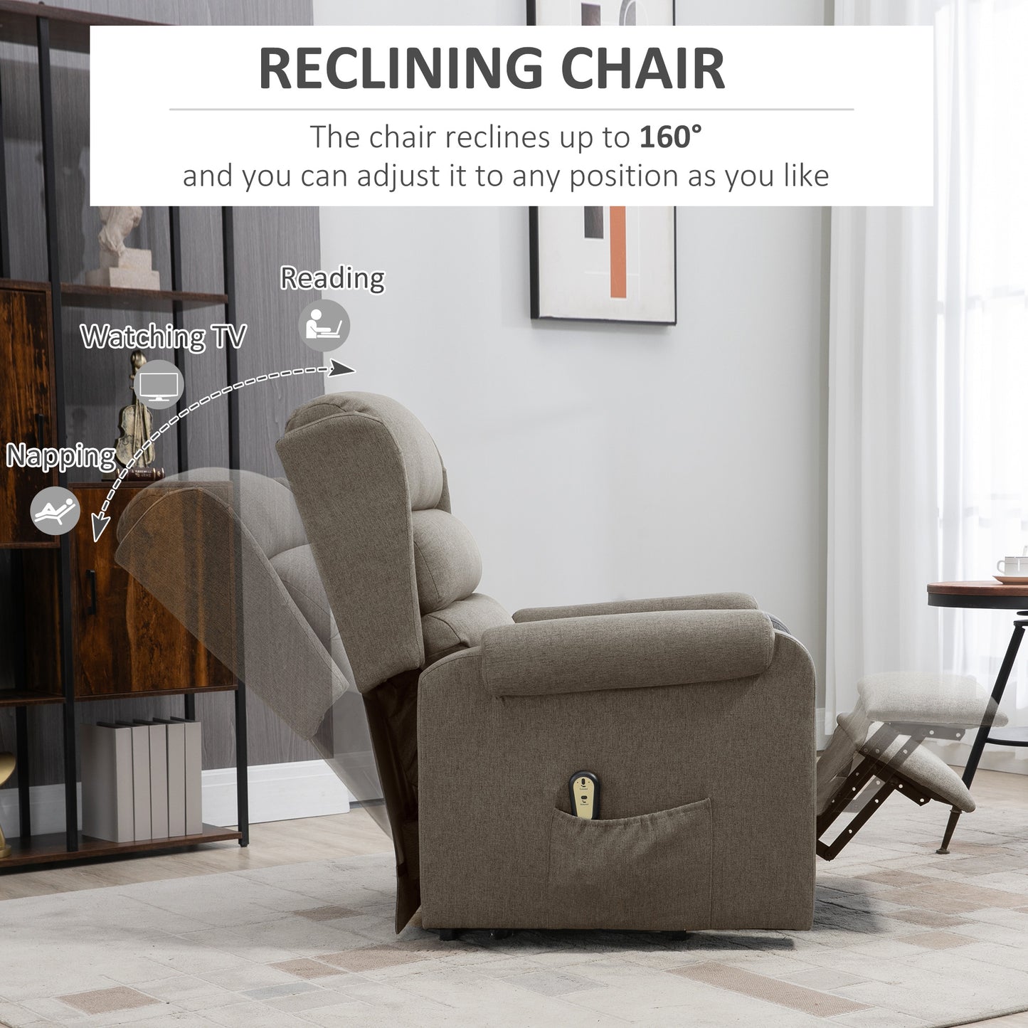 HOMCOM Lift Chair for Elderly, Power Chair Recliner with Footrest, Remote Control, Side Pockets for Living Room, Grey