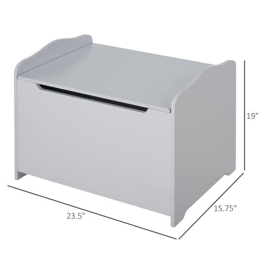 Qaba Kids Wooden Toy Storage Box Organizer Chest with Magnetic Hinge, Large Chest Space, & Groove Handle, Grey