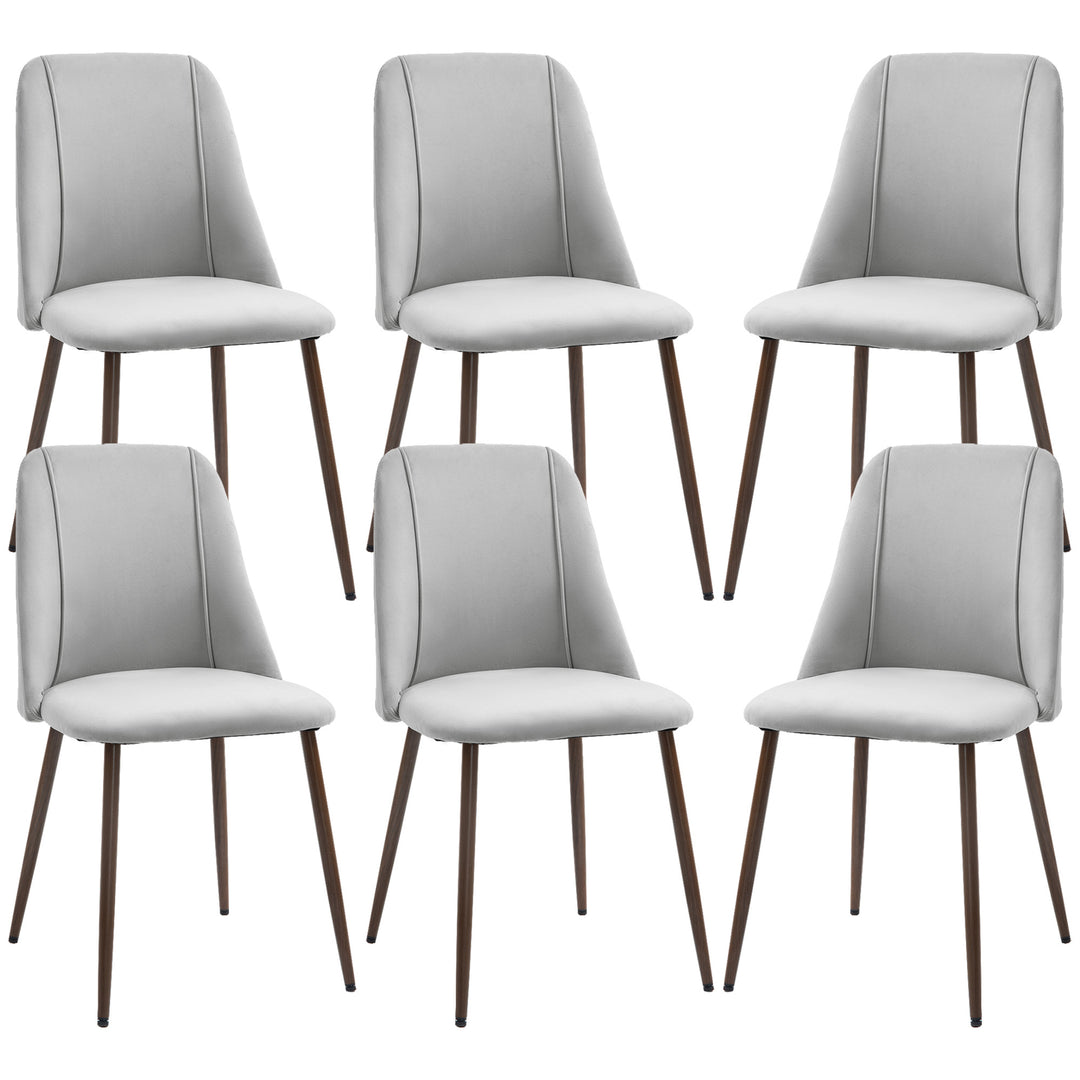 HOMCOM Upholstered Dining Chairs Set of 6, Velvet Accent Chair with Back and Wood-grain Steel Leg for Kitchen, Grey