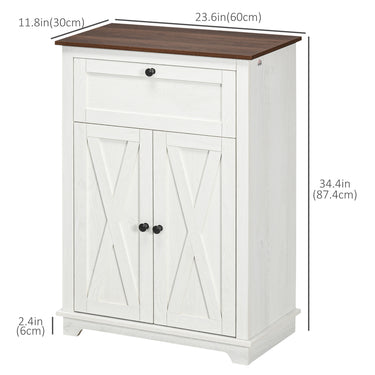 HOMCOM Farmhouse Sideboard Storage Cabinet with Doors and Drawer for Kitchen, Living room, 23.6" x 11.8" x 34.4", White