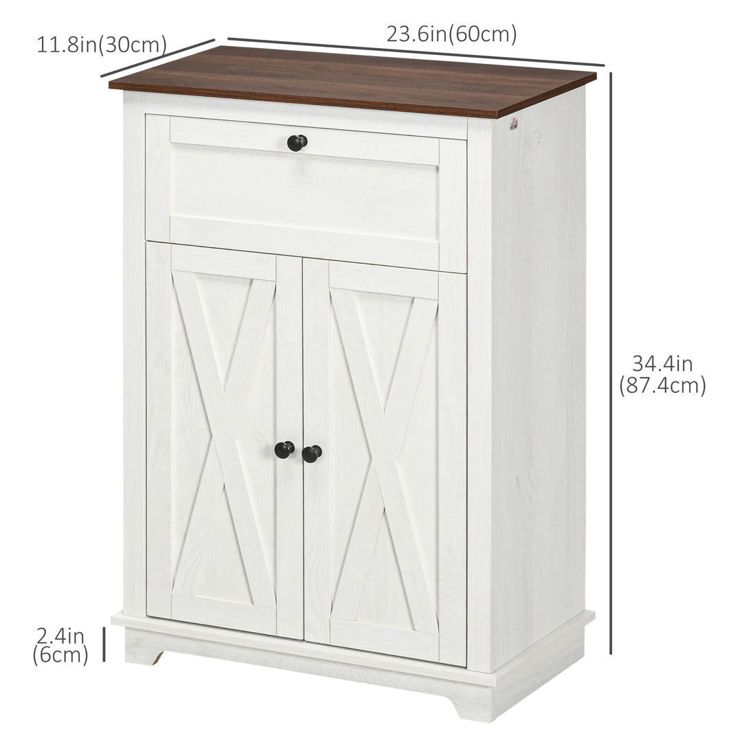 HOMCOM Farmhouse Sideboard Storage Cabinet with Doors and Drawer for Kitchen, Living room, 23.6" x 11.8" x 34.4", White