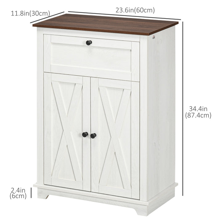 HOMCOM Farmhouse Sideboard Storage Cabinet with Doors and Drawer for Kitchen, Living room, 23.6" x 11.8" x 34.4", White
