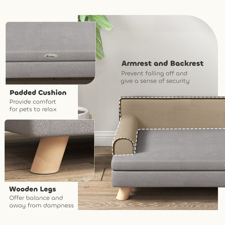 PawHut Elevated Dog Sofa Bed, Cat Couch with Cushion, Washable Cover, Wooden Legs, for Medium & Large Dogs, Dark Grey