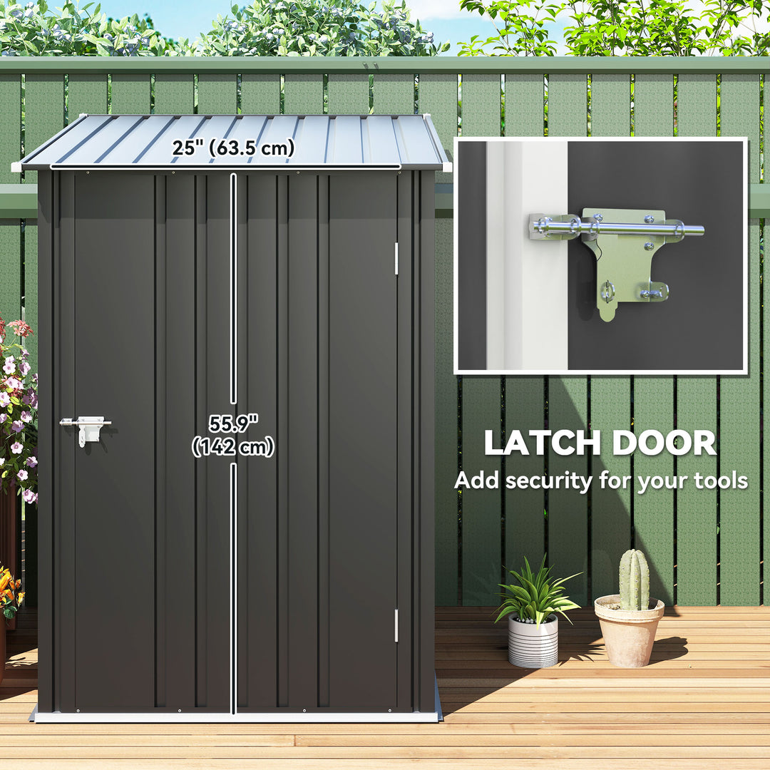 Outsunny Garden Tool Storage Shed, Small Steel Shed with Lockable Door for Garden & Patio, Galvanized Steel Construction, Dark Gray