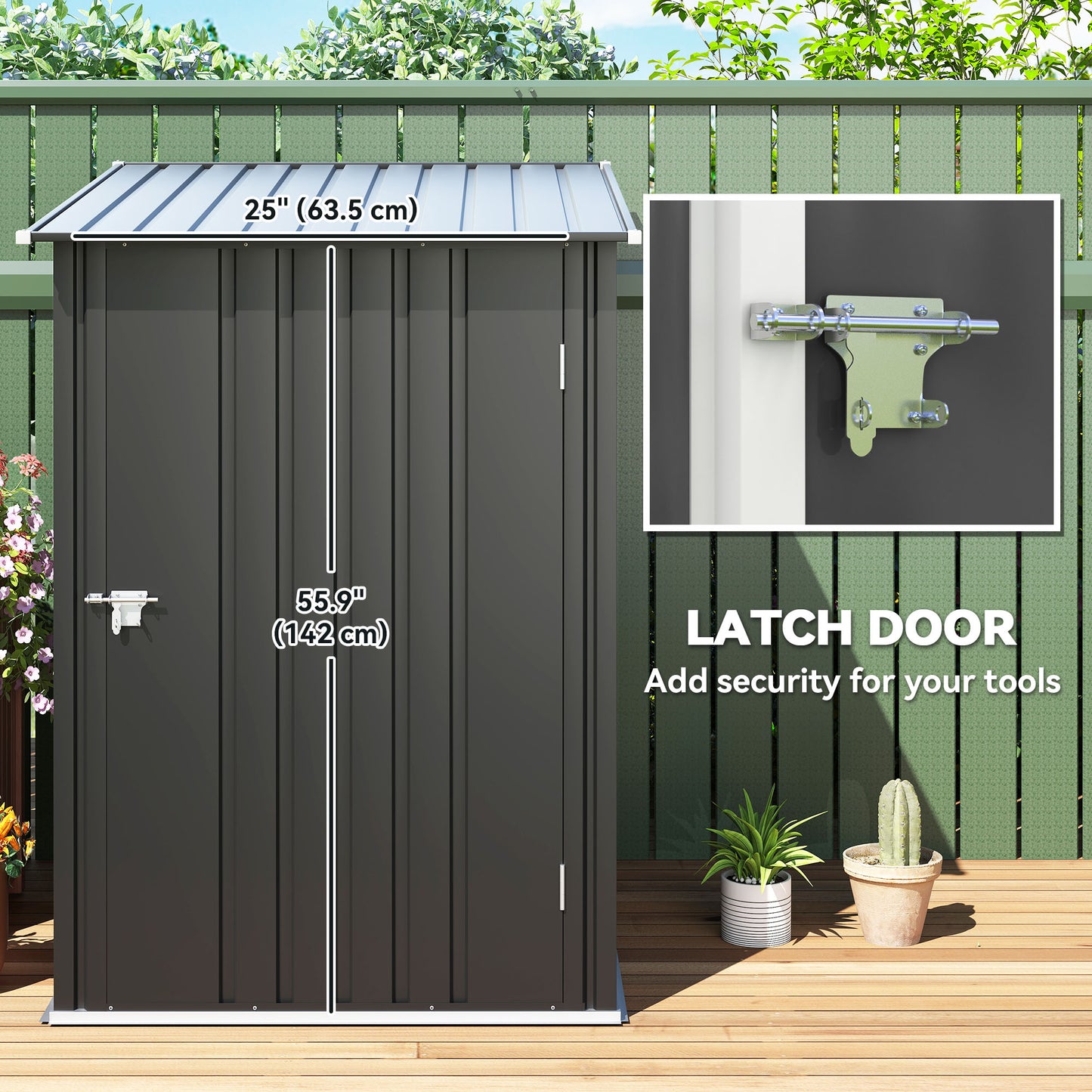 Outsunny 3.3' x 3.4' Lean-to Garden Storage Shed, Outdoor Galvanized Steel Tool House with Lockable Door for Patio Dark Gray