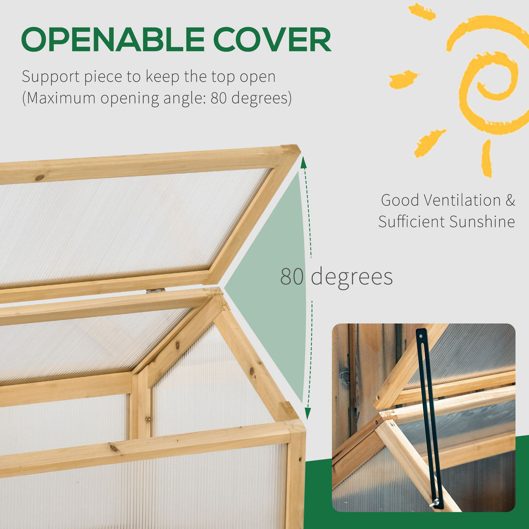 Outsunny Wooden Cold Frame Greenhouse Garden Portable Raised Planter with Openable Top for Indoor, Outdoor, Flowers, Vegetables, Plants, 35.5" x 20.5" x 19.5", Natural Wood