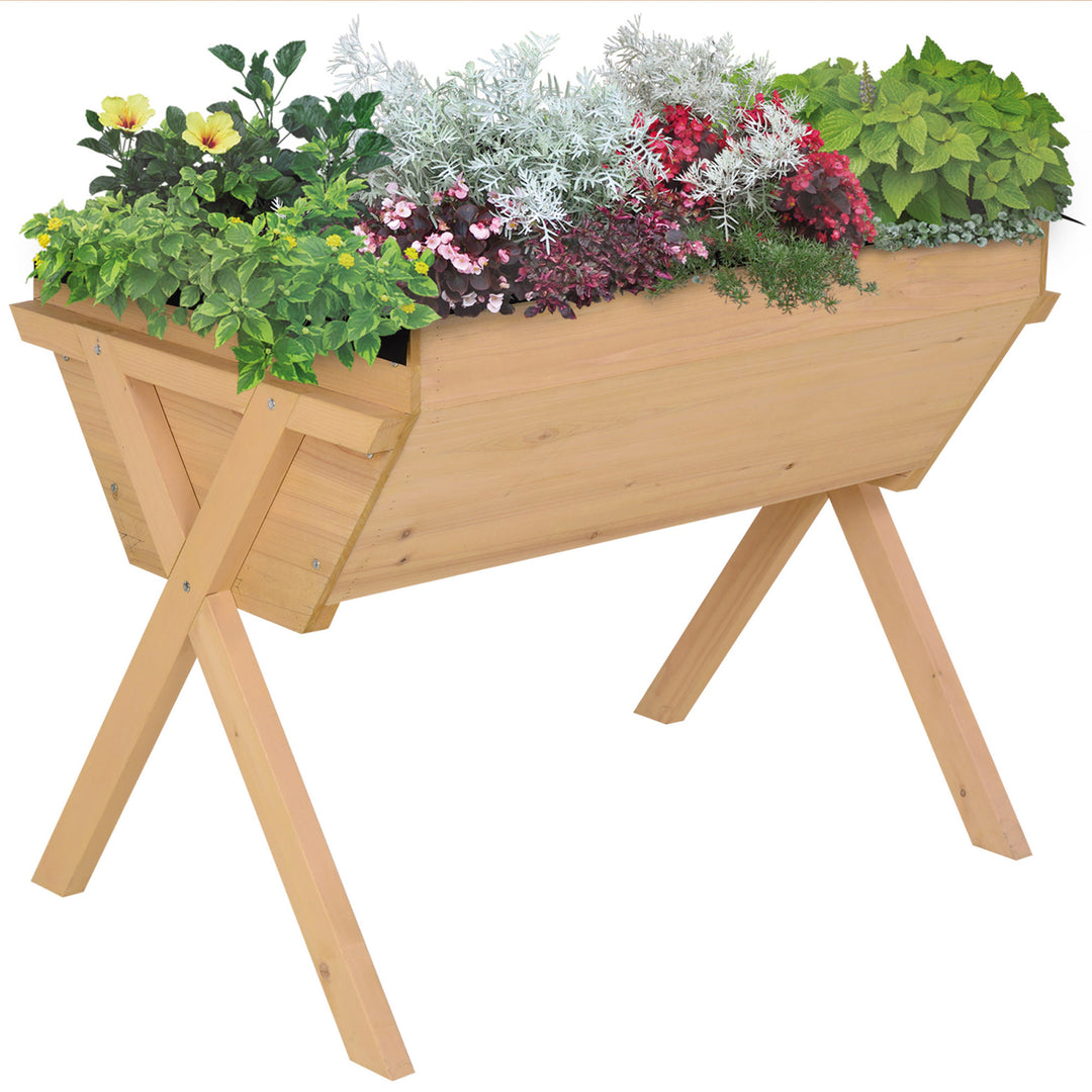 Outsunny 39'' x 28'' Raised Garden Bed with Legs, Elevated Wooden Planter Box with Bed Liner for Vegetables, Flowers Herbs, Backyard Patio Balcony Use