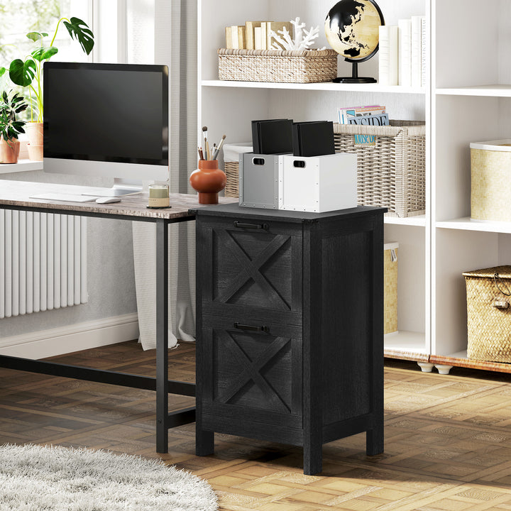 HOMCOM Vertical Filing Cabinet with 2 Drawers, Rustic Farmhouse Office Storage Cabinet for A4, Letter Size, Rustic Brown