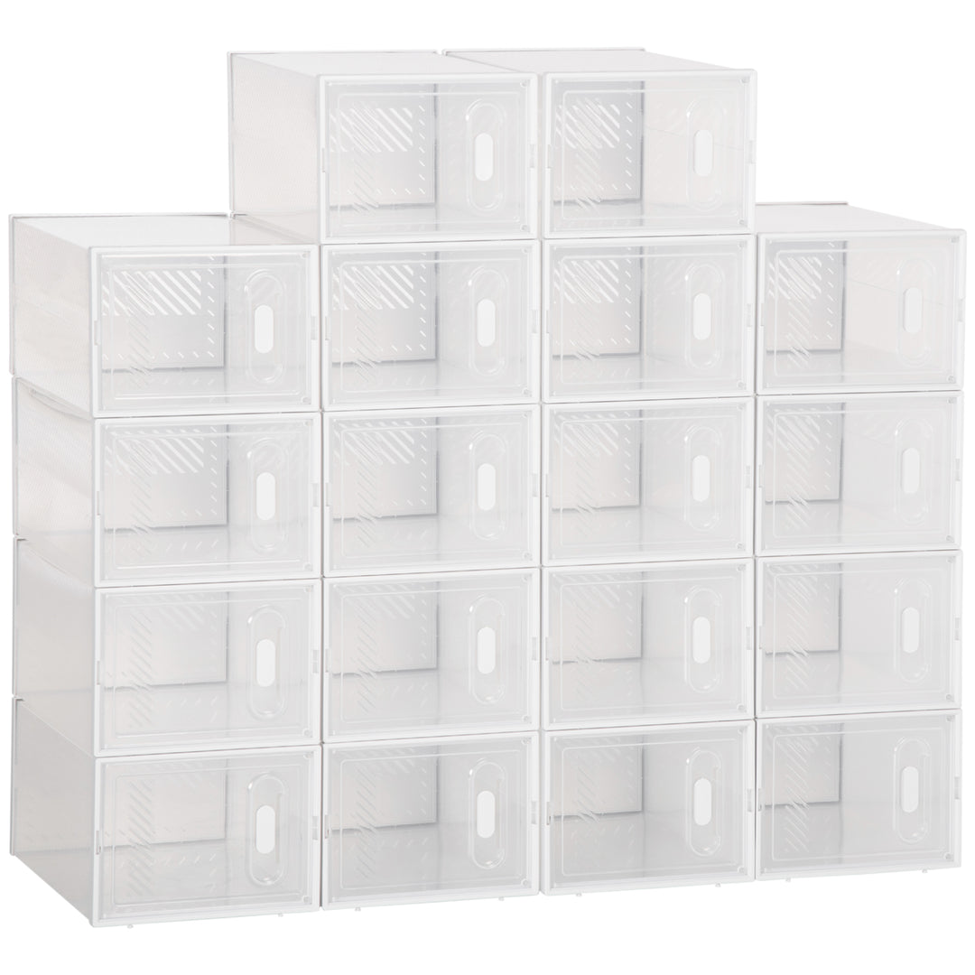 HOMCOM 18 Pack Shoe Storage Boxes, Space-saving Shoe Organizers, Clear Plastic Stackable Holders Containers with Front Opening