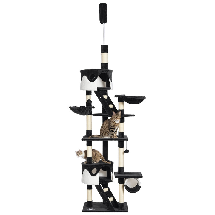 PawHut 94"-102" Huge Cat Tree Ceiling High Cat Condo Scratching Post Activity Center Multi-Level Play House