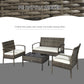 Outsunny 4 Pieces Patio Furniture Sets with A Loveseat, Two Armchairs and A Coffee Table, Outdoor Conversation Set with Glass Top Table, Grey PE Rattan and Cream White Cushions