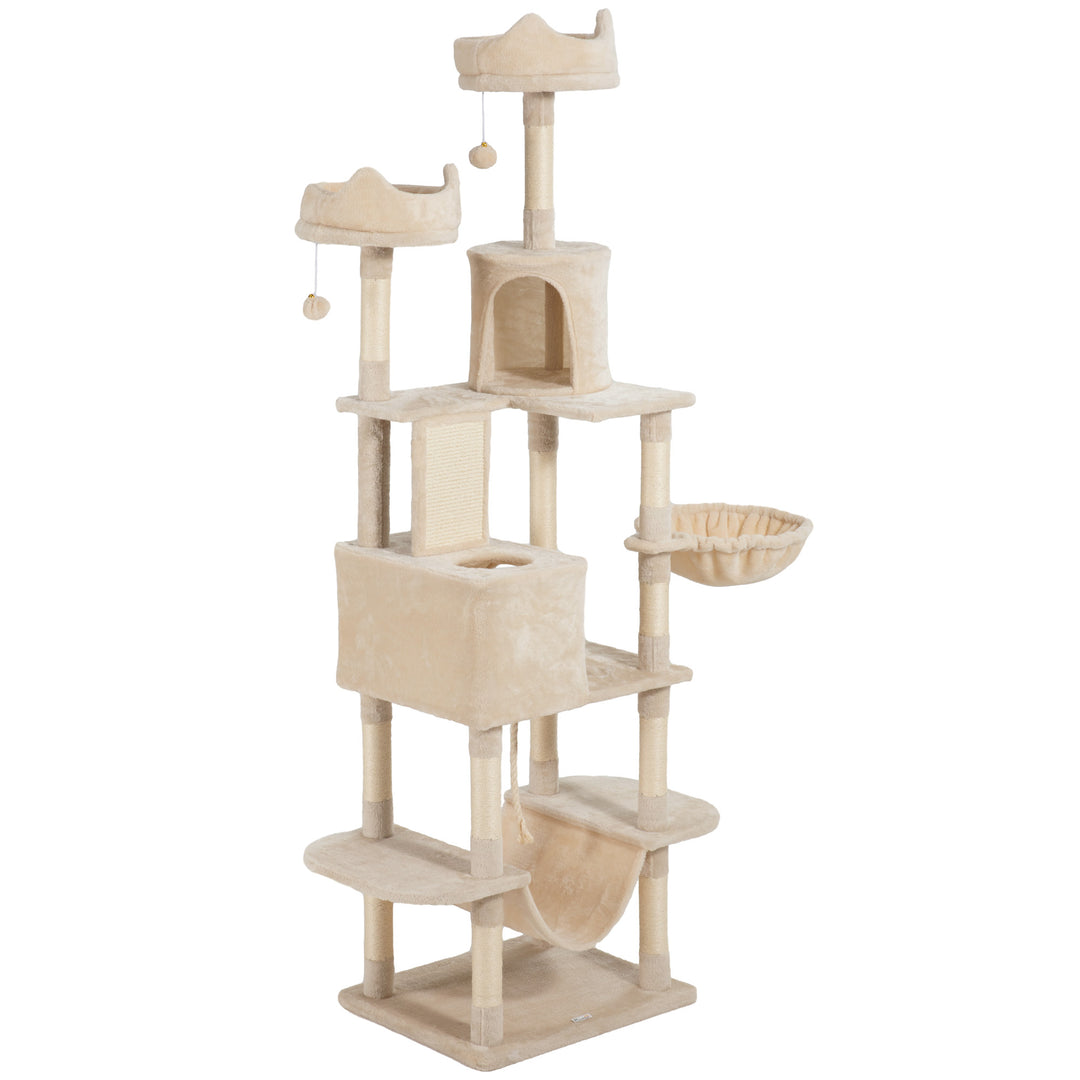 PawHut 81" Large Cat Tree w/ Scratching Posts, Condos, Beds, Hammocks, Jumping Platforms, Toy Balls, Rope Cat Toy, Dark Grey