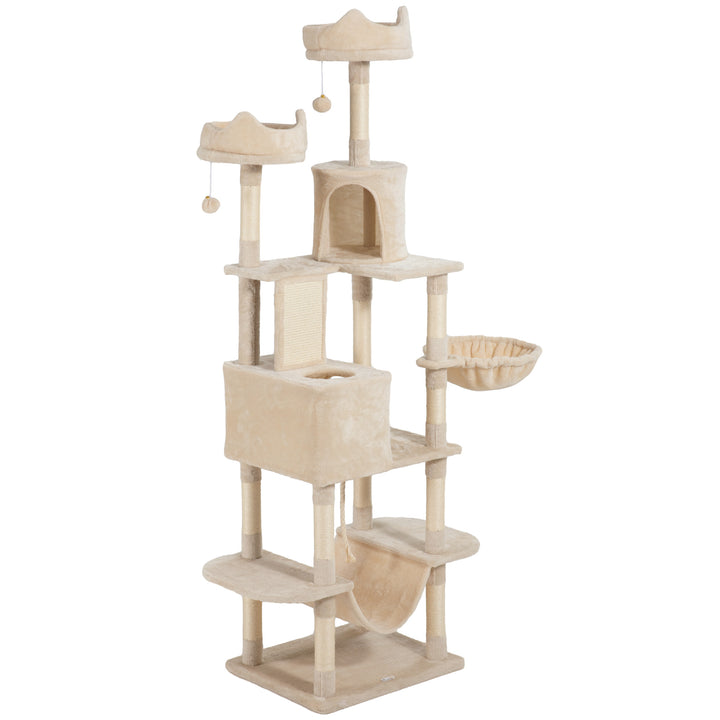 PawHut 81" Large Cat Tree w/ Scratching Posts, Condos, Beds, Hammocks, Jumping Platforms, Toy Balls, Rope Cat Toy, Dark Grey