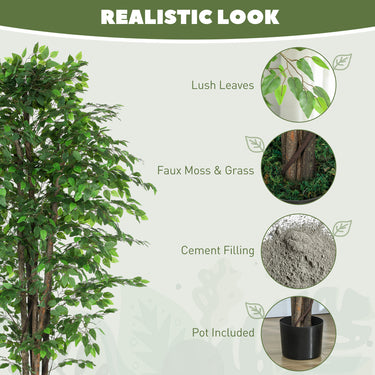 HOMCOM 8ft Tall Artificial Tree, Silk Ficus Tree with 2520 Leaves in Pot, Fake Plant for Home Office Decor