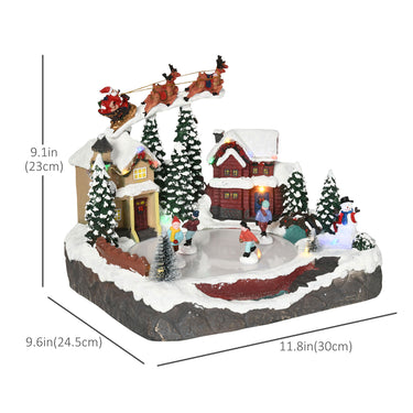 HOMCOM Christmas Village, Santa and Deer Skating Pond Animated Winter Wonderland Set with Multicolored LED Light, Plug-In Christmas Decoration