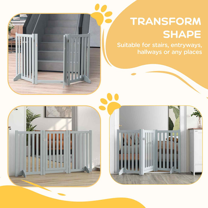 PawHut 31.5"H Foldable Dog Gate with Door, 3 Panels Freestanding Pet Gate Barriers Indoor with Support Feet, Puppy Fence for Small Medium Dogs, White